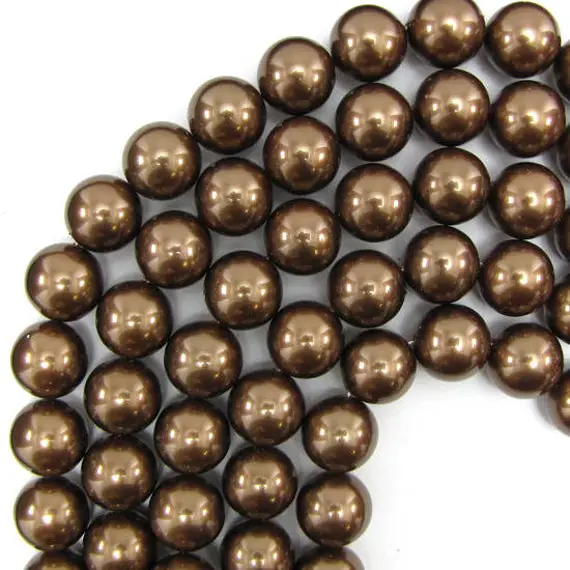 16mm Brown Shell Pearl Round Beads 16" Strand 13502