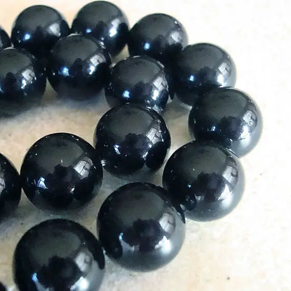 Shell Pearl Beads 12mm Lustrous True Black Shiny Smooth Rounds  - 6 Pieces
