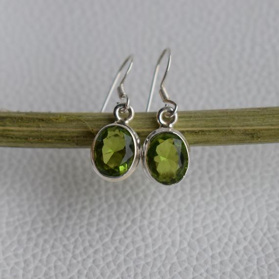 Natural Peridot Earrings, Handmade Silver Earrings, Green Gemstone Earrings, 925 Sterling Silver Earrings, Gift For Her, Oval Earring