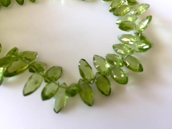 Natural Peridot Marquise Briolette Beads, Faceted Peridot Beads, 5x9mm To 5x10mm Each, 8 Inch Strand, Gds809