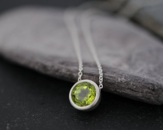 Peridot Necklace In Silver, Apple Green Gemstone Pendant, Gift For Her
