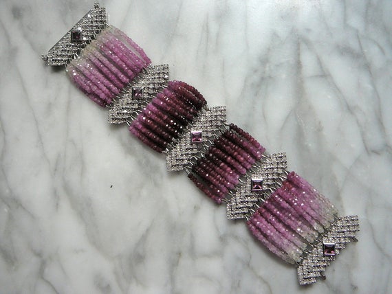 Sold. Not For Sale:ruby Gemstone Jewelry, Pink Sapphire Bracelet, Ombre Gemstone, Deco Style Bracelet