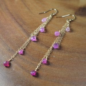 Shop Pink Sapphire Earrings! Pink Sapphire Earrings in 14k Gold Fill // September Birthstone // 5th, 45th Anniversary // Long Sapphire earrings // Gemstone Earrings | Natural genuine Pink Sapphire earrings. Buy crystal jewelry, handmade handcrafted artisan jewelry for women.  Unique handmade gift ideas. #jewelry #beadedearrings #beadedjewelry #gift #shopping #handmadejewelry #fashion #style #product #earrings #affiliate #ad