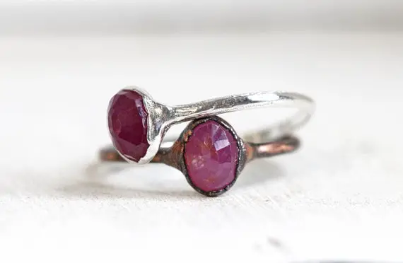 Sapphire Ring - Sapphire And Copper Ring - Pink Sapphire Ring - Engagement Ring - Silver And Sapphire Ring