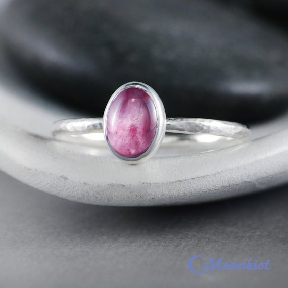 Dainty Oval Pink Sapphire Promise Ring, Sterling Silver Pink Sapphire Ring | Moonkist Designs