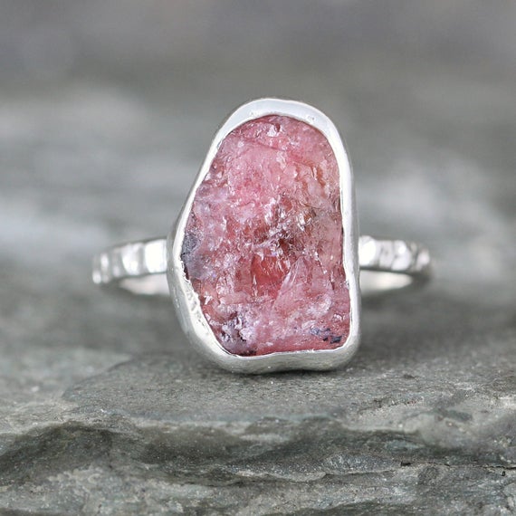 Raw Pink Sapphire Ring -  Rough Uncut Pink Gemstone - Sterling Silver -  Engagement Ring - September Birthstone Ring