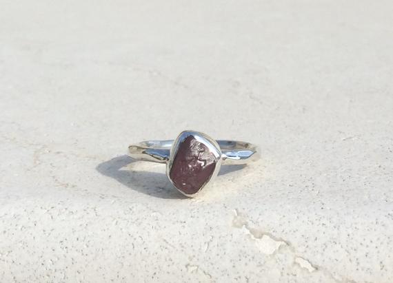 Raw Stone Ring, Pink Sapphire Silver Ring, Rough Natural Gemstone Jewellery
