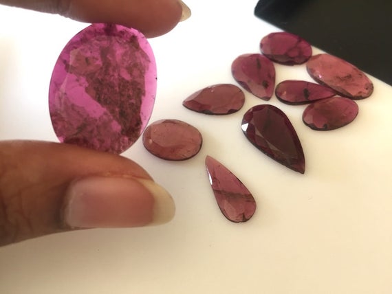 10 Pieces 14mm To 26mm Huge Rare Pink Tourmaline Faceted Rose Cut Flat Back Lose Cabochon Lot Gds1072