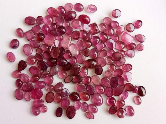 4-8mm Pink Tourmaline Plain Cabochons, Natural Pink Tourmaline Flat Back Cabochons, Tourmaline Cabochons For Jewelry (5cts To 20cts Options)