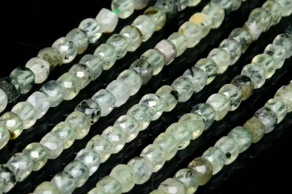 Genuine Natural Prehnite Loose Beads Grade Aa Faceted Cube Shape 3-4mm