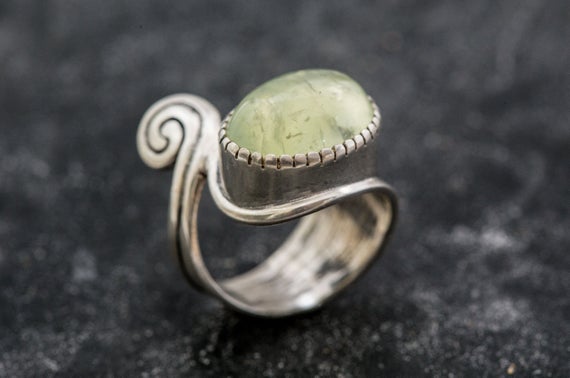 Prehnite Ring, Natural Prehnite Ring, May Birthstone Ring, Green Statement Ring, Oval Green Gemstone Ring, Unique Silver Ring, Adina Stone
