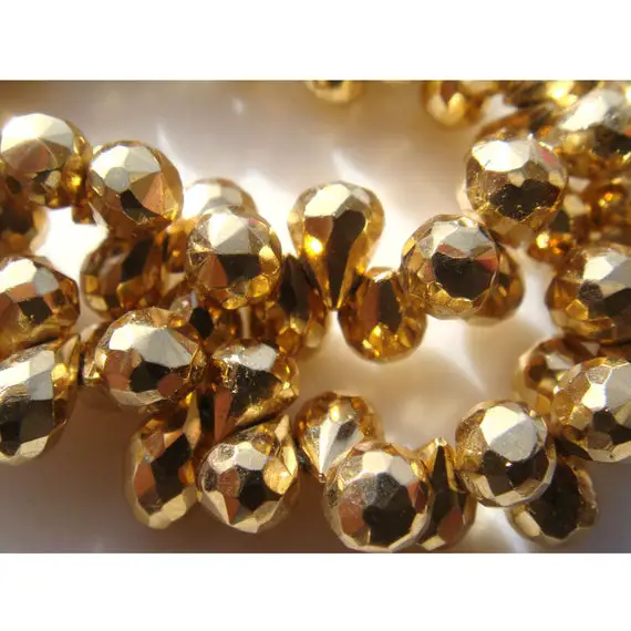 4x6-5x7mm Golden Pyrite Faceted Tear Drop, Gold Pyrite Faceted Briolette Beads, 19 Pieces Mystic Gold Pyrite For Jewelry - Gpftd