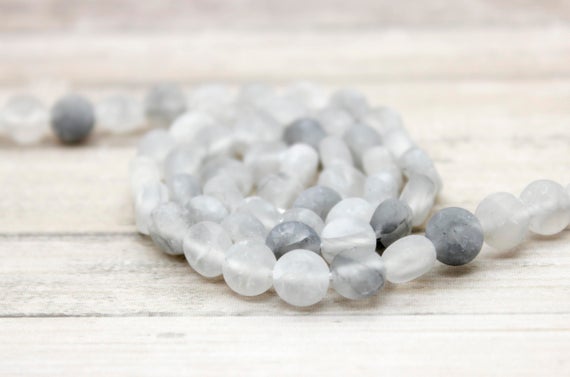 Quartz Beads, Matte Cloudy Quartz Flat Round Natural Loose Gemstone Beads - Pg122
