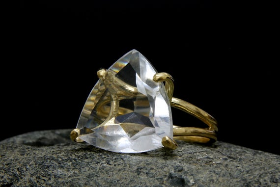 Trillion Quartz Ring · Wedding Ring · Trillion Ring · Triangle Ring · Gold Ring · Statement Ring · Gold Cocktail Ring · Handmade Ring