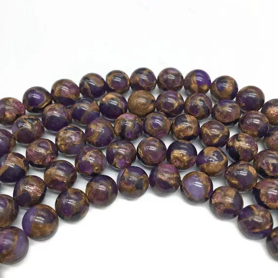 10mm Purple Mosaic Quartz Beads, Round Gemstone Beads, Wholesale Beads