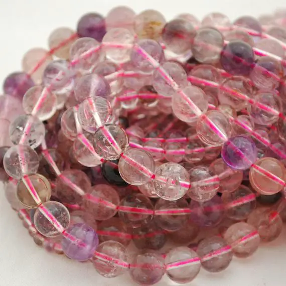 Natural Auralite Clear Quartz Round Beads - 4mm, 6mm, 8mm, 10mm Sizes - 15" Strand