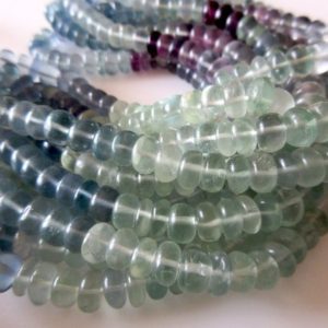 Shop Fluorite Rondelle Beads! Rainbow Fluorite Smooth Rondelle Beads, Blue/Green/Purple Fluorite Bead, 9mm to 10mm Beads, Sold As 18 Inch Strand, SKU-2861/1 | Natural genuine rondelle Fluorite beads for beading and jewelry making.  #jewelry #beads #beadedjewelry #diyjewelry #jewelrymaking #beadstore #beading #affiliate #ad