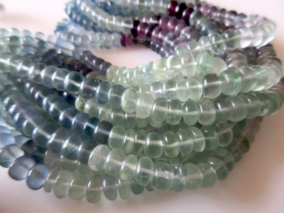 Rainbow Fluorite Smooth Rondelle Beads, Blue/green/purple Fluorite Bead, 9mm To 10mm Beads, Sold As 18 Inch Strand, Sku-2861/1