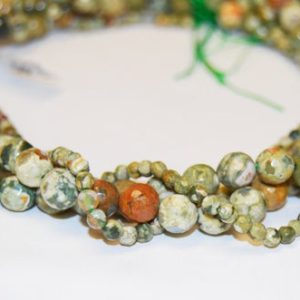 Shop Rainforest Jasper Faceted Beads! Rainforest Jasper Rhyolite Faceted Round Size 4mm 6mm 8mm 10mm 15.5" Strand | Natural genuine faceted Rainforest Jasper beads for beading and jewelry making.  #jewelry #beads #beadedjewelry #diyjewelry #jewelrymaking #beadstore #beading #affiliate #ad