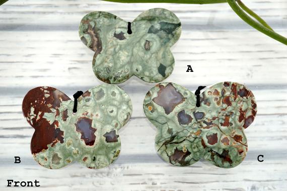 Rainforest Rhyolite Butterfly Pendants (etp00278) Unique Jewelry/vintage Jewelry/gemstone Pendants