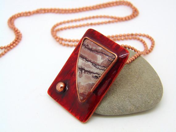 Rhyolite Pendant, Enamel Jewellery, Copper Gemstone Necklace, Sonoran Dendritic Rhyolite