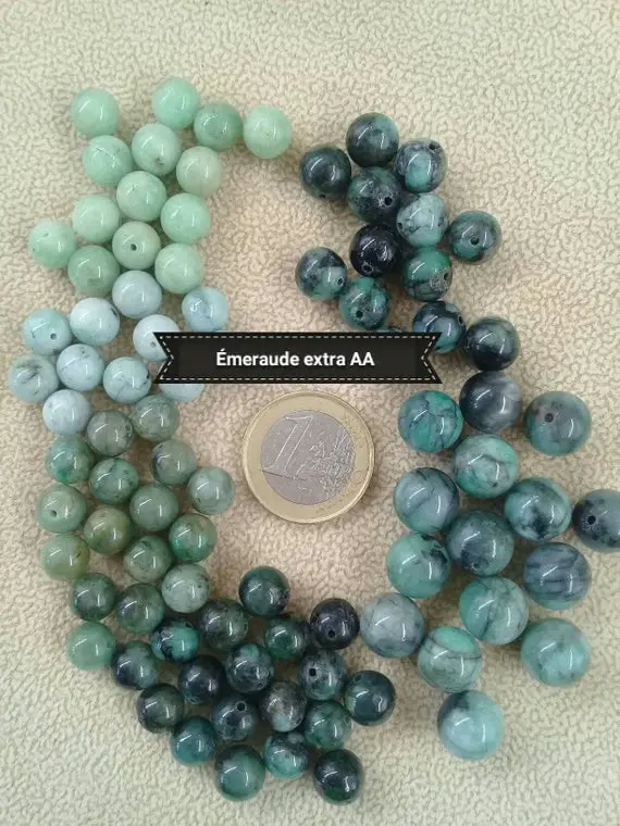 Lot Rare De Perles D'Émeraude Extra Aa Aaa De Colombie, Perle Ronde Lisse En Véritable Pierre Naturelle Semi Précieuse De 8 9 Et 10.5mm