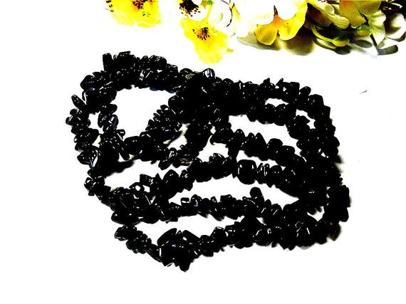 Raw Black Onyx Chips Beads 5-8 Mm 36 Inches Cut Rough Gemstone Pebble Jewelry Making Natural Mineral Strand Nugget Tumbled Irregular Gems