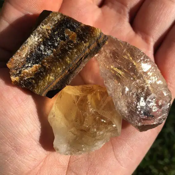 Raw Solar Plexus Chakra Stone Set - Healing Crystals And Stones - Citrine, Rutilated Quartz, Tiger Eye - Solar Plexus Chakra Balancing Stone