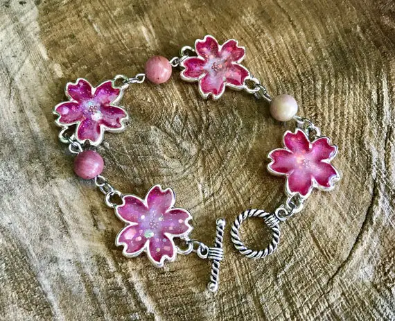 Rhodochrosite Bracelet Floral Spring Cherry Blossom Ostara Flower | Handmade Jewelry
