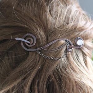 Copper hair pin with smooth rose quartz stick, Rose quartz pin, Hair clip, Hair brooch, Hair jewelry, Hair barrette, Shawl pin – HP033