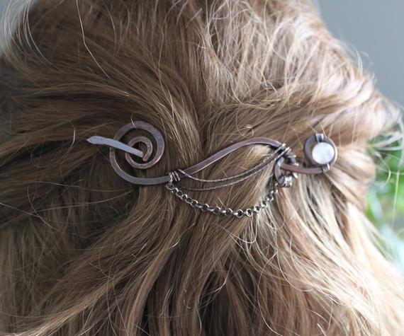 Copper Hair Pin With Smooth Rose Quartz Stick, Rose Quartz Pin, Hair Clip, Hair Brooch, Hair Jewelry, Hair Barrette, Shawl Pin - Hp033