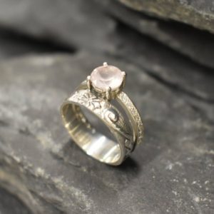 Shop Rose Quartz Rings! Pink Vintage Ring, Natural Rose Quartz Ring, Double Band Ring, Pink Boho Ring, Solitaire Ring, Pink Gemstone Ring, For Her, Bands By Adina | Natural genuine Rose Quartz rings, simple unique handcrafted gemstone rings. #rings #jewelry #shopping #gift #handmade #fashion #style #affiliate #ad