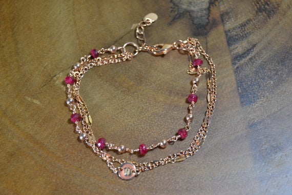 Red Ruby Multi-strand Bracelet // July Birthstone // Gold Fill, Sterling Silver // 40th Anniversary // Mother's Day, Valentine's Day Gift