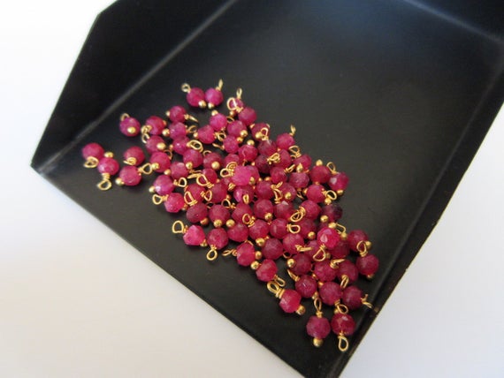 25 Pcs Ruby Rondelle Beads, 3mm Faceted Rondelles, Wire Wrapped Gemstone Beads, Jewelry Hangings, Sku-jh3
