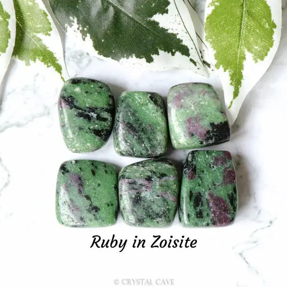 Ruby In Zoisite Crystal - Tumbled Stone - Polished Stone - Gemstone / For Willpower • Transformation • Spirituality / Zodiac Aries Aquarius