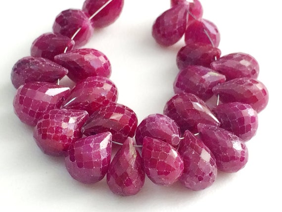 6x8mm - 9x11mm Ruby Faceted Teardrop Beads, Ruby Faceted Drops For Jewelry, Ruby Beads For Necklace (6pcs To 12pcs Options) - Pgpa129