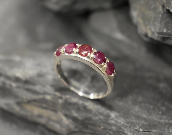 Wide Ruby Ring, Natural Ruby, Thick Band, July Birthstone, Red Gemstone Ring, Sturdy Band, Statement Band, Red July Ring, Solid Silver Ring