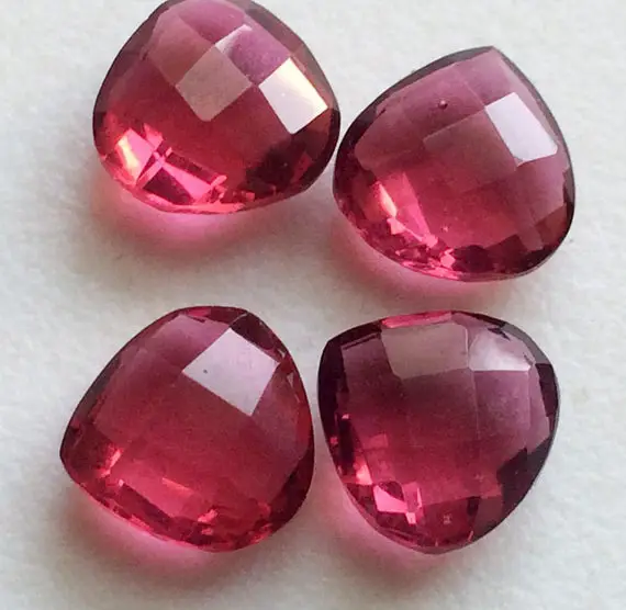 10mm Ruby Pink Colored Quartz, Faceted Ruby Pink Hydro Quartz Heart Shaped Stones, Double Side Cut For Jewelry - Dz3187