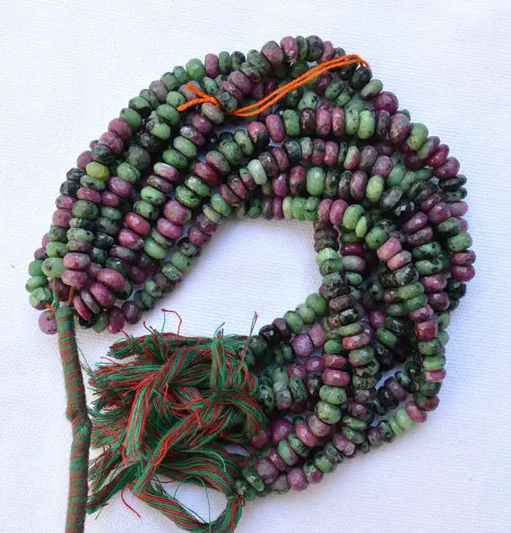 Ruby Zoisite Beads, Faceted Rondelle, Multi Color Beads, Zoisite Faceted Gemstone Beads, Center Drilled Beads, 7mm, 8" Strand #pp4493