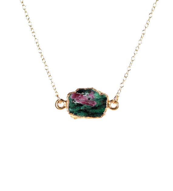 Ruby Zoisite Necklace - Ruby Necklace - Anyolite Necklace - Zoisite Necklace - A Gold Lined Ruby Zoisite On A 14k Gold Vermeil Chain