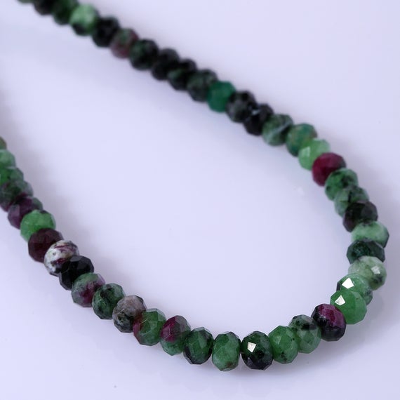 Natural Ruby Zoisite Necklace, Ruby Gemstone Jewelry, 925 Sterling Silver Necklace, Beaded Gemstone Necklace, Anniversary Gift For Wife