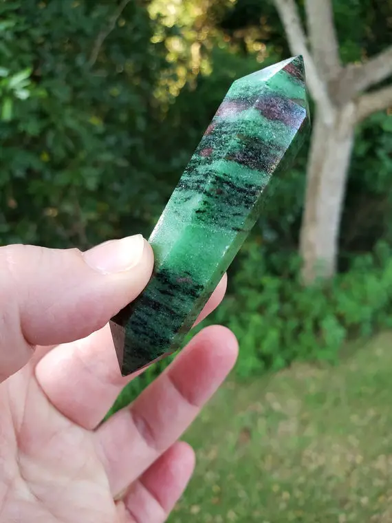 Ruby Zoisite Point -double Terminated Ruby Zoisite Wand - Reiki Charged - Powerful High Vibrational Energy - Turn Negative Into Positive