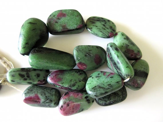 Ruby Zoisite Smooth Tumbles Beads, Natural Ruby Zoisite Tumbles, 22mm To 35mm Beads, Sold As 8 Inch Half Strand/16 Inch Strand, Gds516
