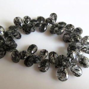 Shop Rutilated Quartz Bead Shapes! Black Rutilated Quartz Pear Beads, Briolette Beads, Faceted Beads, 15mm To 9mm Each, 4 Inch Half Strand, SKU-RQ3 | Natural genuine other-shape Rutilated Quartz beads for beading and jewelry making.  #jewelry #beads #beadedjewelry #diyjewelry #jewelrymaking #beadstore #beading #affiliate #ad