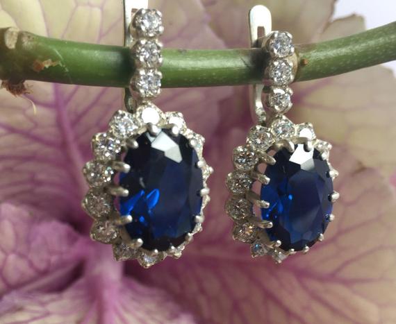 Blue Sapphire Earrings, Princess Diana Earrings, Royal Blue Earrings, Something Blue Earrings, Bridal Earrings, Blue Earrings