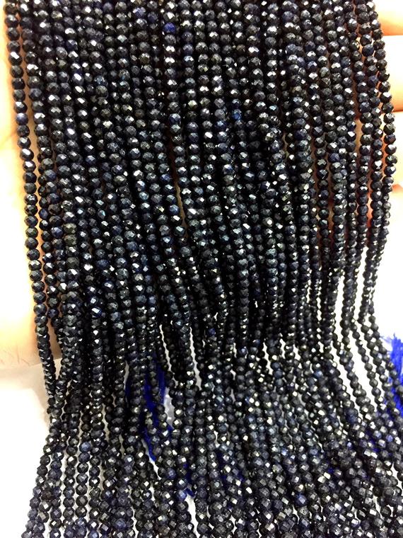 10 Strands Natural Blue Sapphire Beads Machine Cut Blue Sapphire Faceted Rondelle Beads 3.mm Sapphire Gemstone Beads Super Fine Quality
