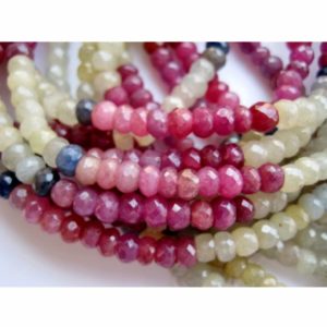 Shop Sapphire Faceted Beads! 5mm Multi Sapphire Faceted Rondelle. Multi Saphhire Rondelle Beads For Jewelry, Pink and Blue Sapphire Rondelle (7IN To 14IN Options) | Natural genuine faceted Sapphire beads for beading and jewelry making.  #jewelry #beads #beadedjewelry #diyjewelry #jewelrymaking #beadstore #beading #affiliate #ad