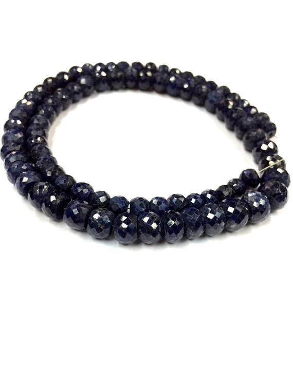 Natural Sapphire Faceted Heated Blue Sapphire Rondelle Beads 7-9.mm Sapphire Gemstone Beads 18" Strand Top Quality