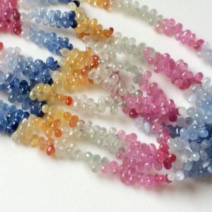 Shop Sapphire Bead Shapes! 4x6mm Multi Sapphire Faceted Teardrop, Natural Sapphire Drop Beads, 18 Pcs Precious Sapphire For Necklace – APA38 | Natural genuine other-shape Sapphire beads for beading and jewelry making.  #jewelry #beads #beadedjewelry #diyjewelry #jewelrymaking #beadstore #beading #affiliate #ad
