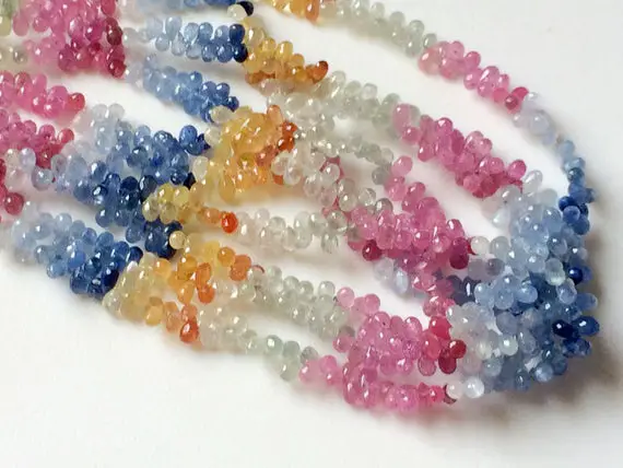 4x6mm Multi Sapphire Faceted Teardrop, Natural Sapphire Drop Beads, 18 Pcs Precious Sapphire For Necklace - Apa38